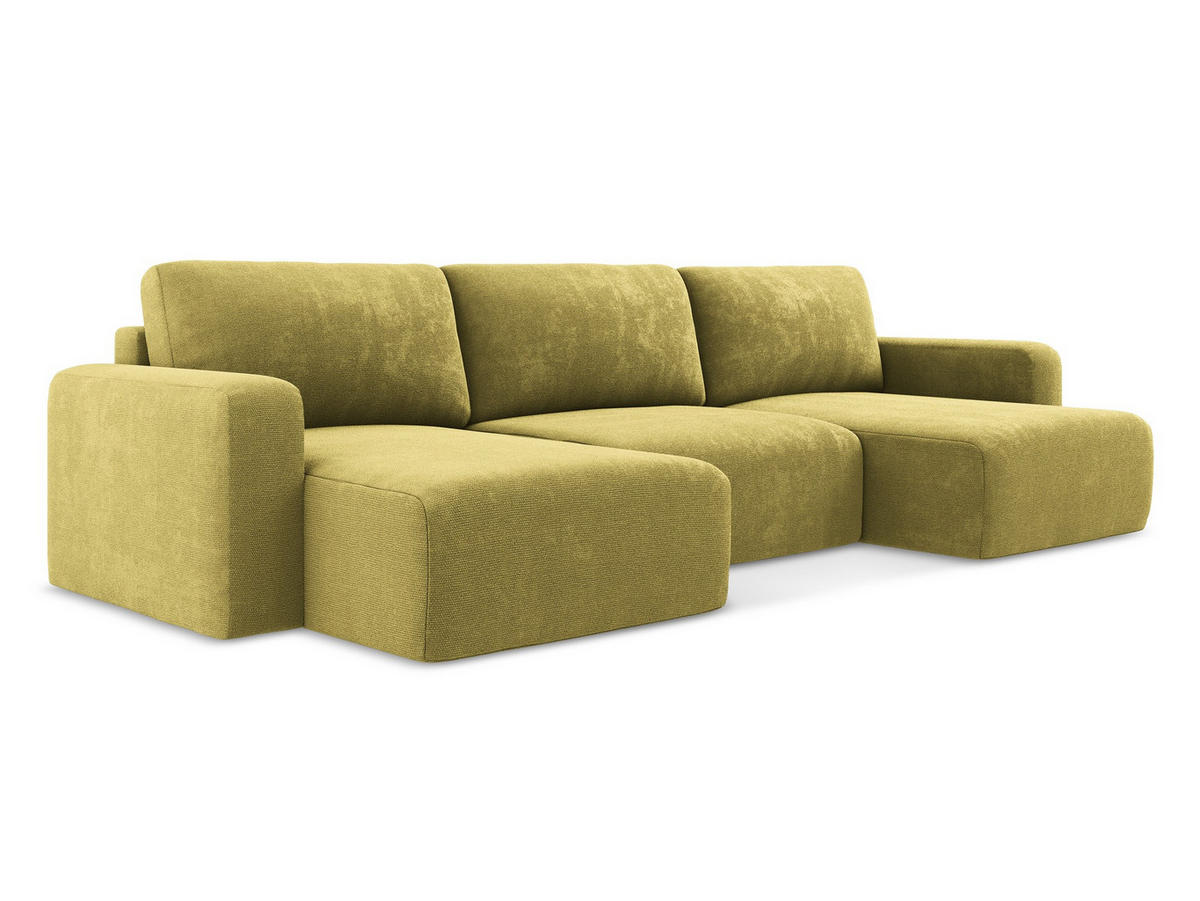 WOHNLANDSCHAFT Chenille Stoff Grün - Limette/Schwarz, Kunststoff/Textil (332/79/149cm) - Makamii