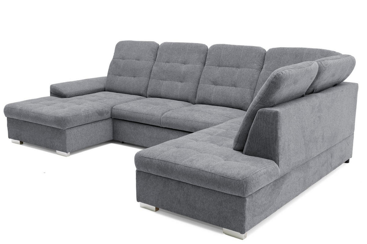 ECKSOFA U-Form OLIVIA U Rechts mit Schlaffunktion 124x257 Velours Grau - Silberfarben/Grau, Holz/Kunststoff (202/103/320cm) - Muffo