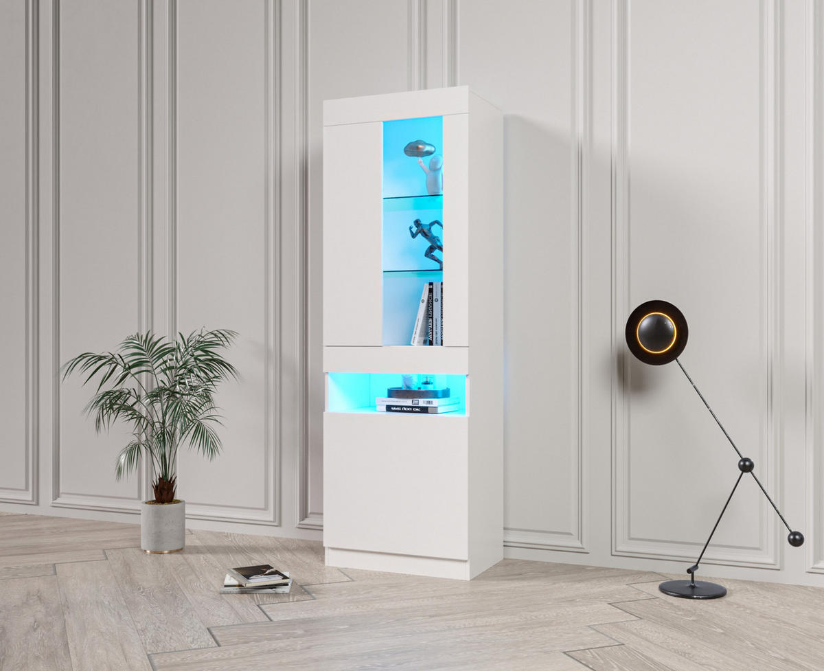 VITRINE aus Spanplatte 50x40x180 cm Weiß mit LED-Beleuchtung und Stauraum - Weiß, Holzwerkstoff (40/180/50cm) - IVMEU