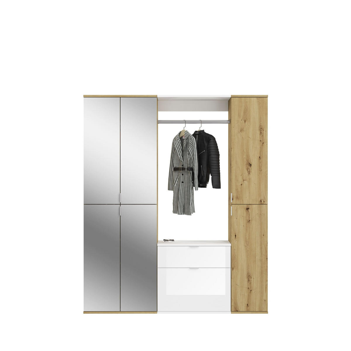 GARDEROBEN-SET PROJEKT X 3-tlg. (B/H/T: ca. 152/193/34 cm) in Artisan Eiche Nachbildung / Weiß/Artisan Eiche Nachbildung / Spiegelglas - Eiche Artisan, Holzwerkstoff (152/193/34cm)