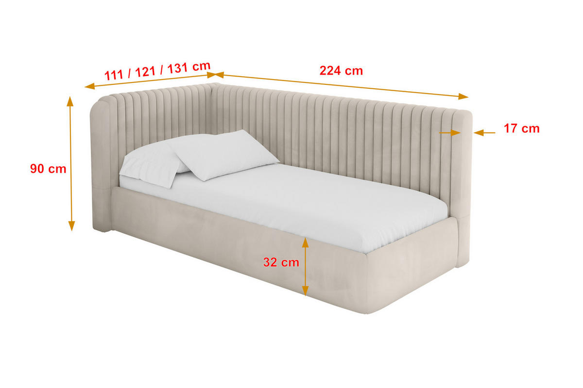 EINZELLBETT Jugendbett mit Bettkasten und Matratze H3/H4, Rechts - AURY 80x200 Beige - Sandfarben, Holzwerkstoff/Textil (80/200cm) - ALTDECOR