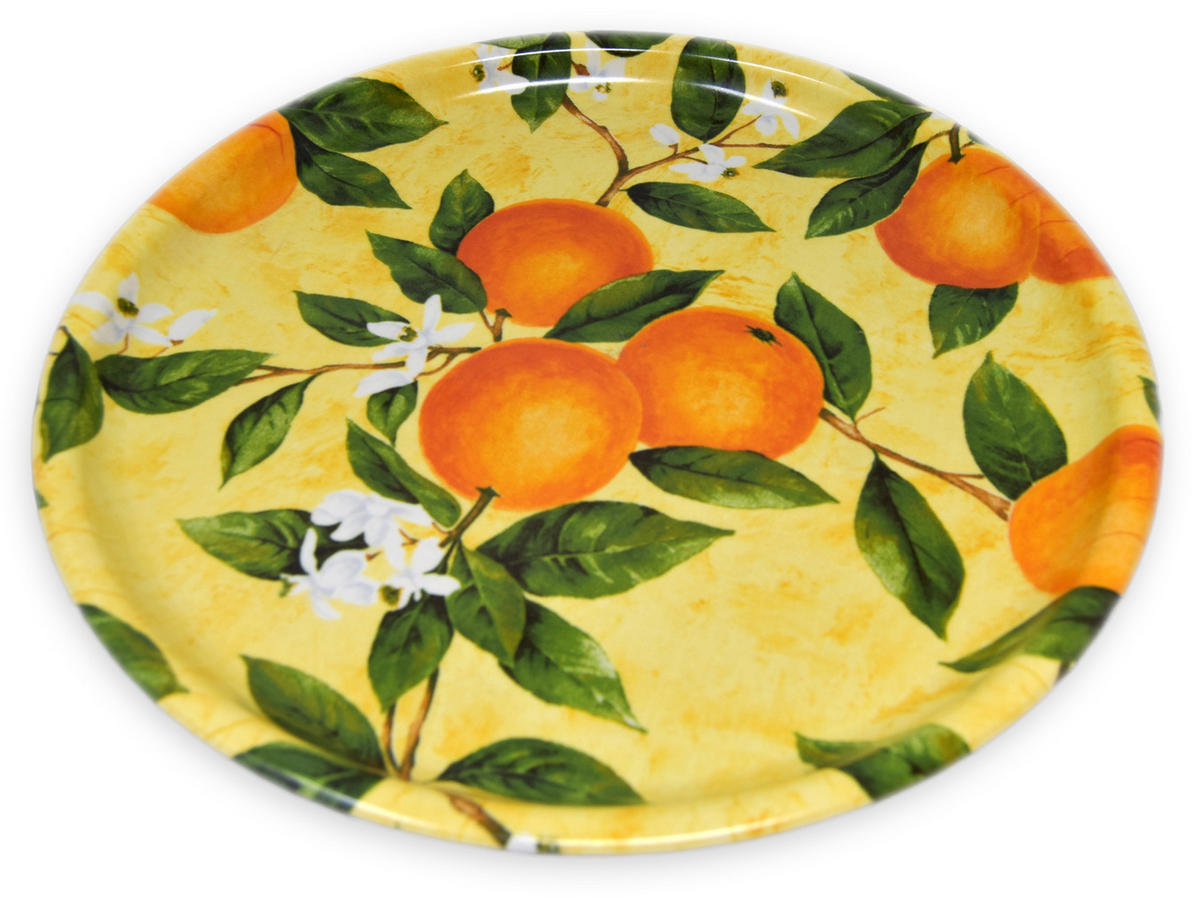 TABLETT rund Orangenhain, Melamin ServierTablett rund Ø 40 cm - Gelb, Kunststoff (40/2/40cm) - Lashuma