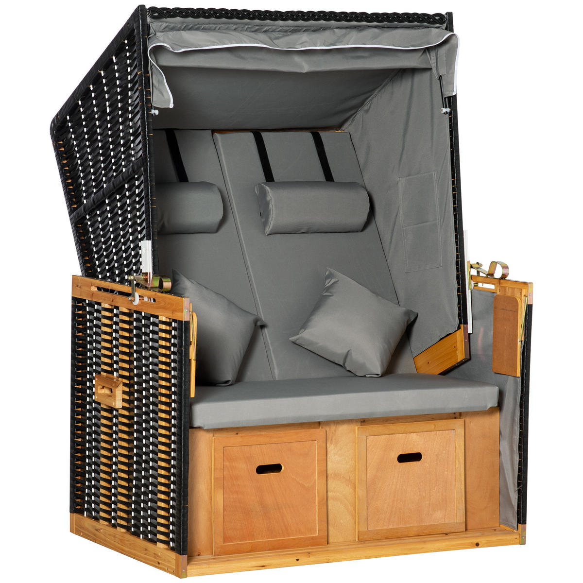 STRANDKORB DE-06685 5-stufig verstellbar, mit Fußstützen Hellgrau - Hellgrau, Holz/Kunststoff (118/160/79cm) - ComfortXL