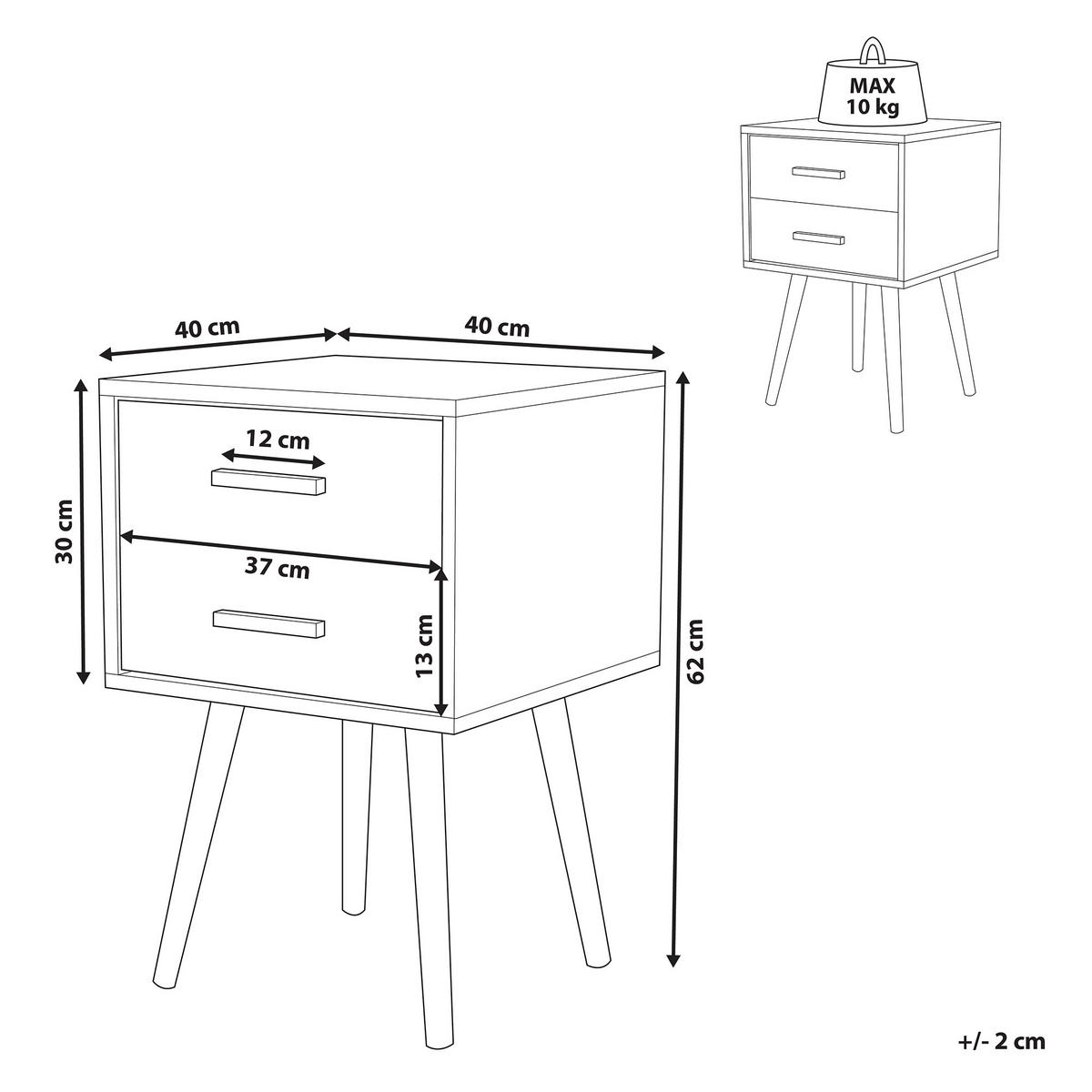 NACHTTISCH schwarz 2 Schubladen Alabama - Hellbraun/Schwarz, Holzwerkstoff (40/62/40cm) - Beliani