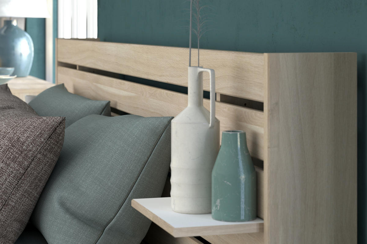 STAURAUMBETT Eiche japanisch, Bett Liegefläche 180 x 200 cm - Eichefarben, Holzwerkstoff/Metall (180/200cm) - Parisot Meuble