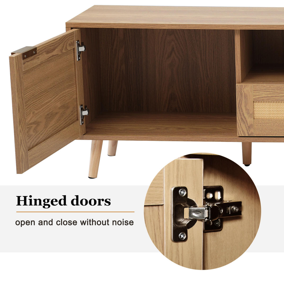 TV-SCHRANK in Eiche mit Rattan-Details, 2 Türen und 2 Schubladen 200/37/49 cm - Eichefarben, Holzwerkstoff (200/49/37cm) - Redom