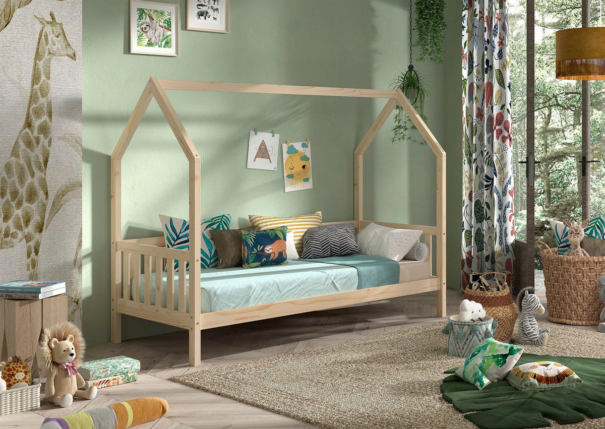 HAUSBETT Kandace 90x200 Kiefer massiv natur mit Dachaufbau - Kieferfarben, Holz (90/200cm) - 58aufmkessel