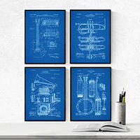 POSTER Set mit 4 Blau MusikPatenten A4 Rahmenlos - Klar, Papier (29.7/3cm) - Nacnic