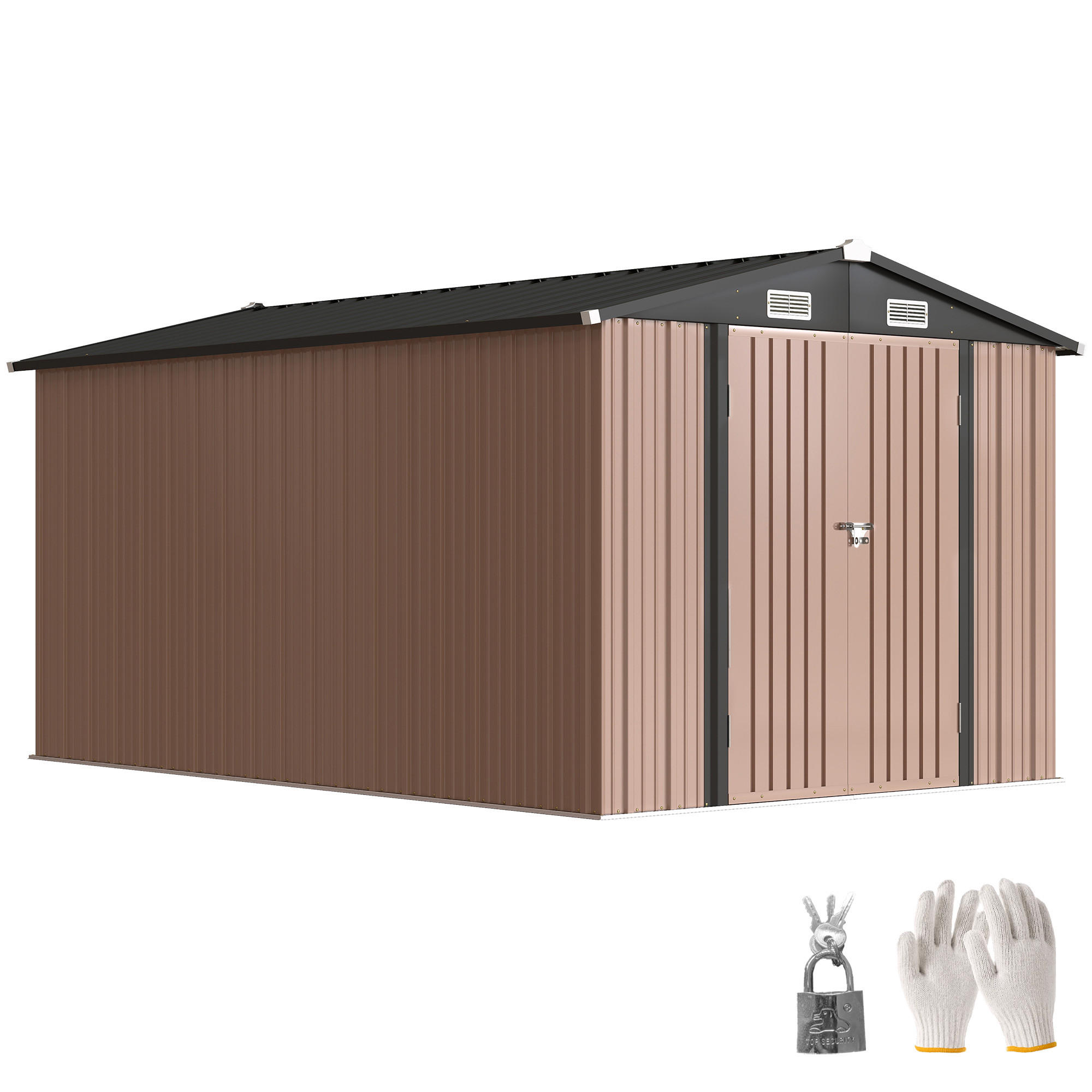 GARTENHAUS, mit 4 Lüftungsöffnungen und doppelter abschließbarer Tür. 364 x 238 cm,braun - Braun, Metall (238/194/364cm) - Vallsero