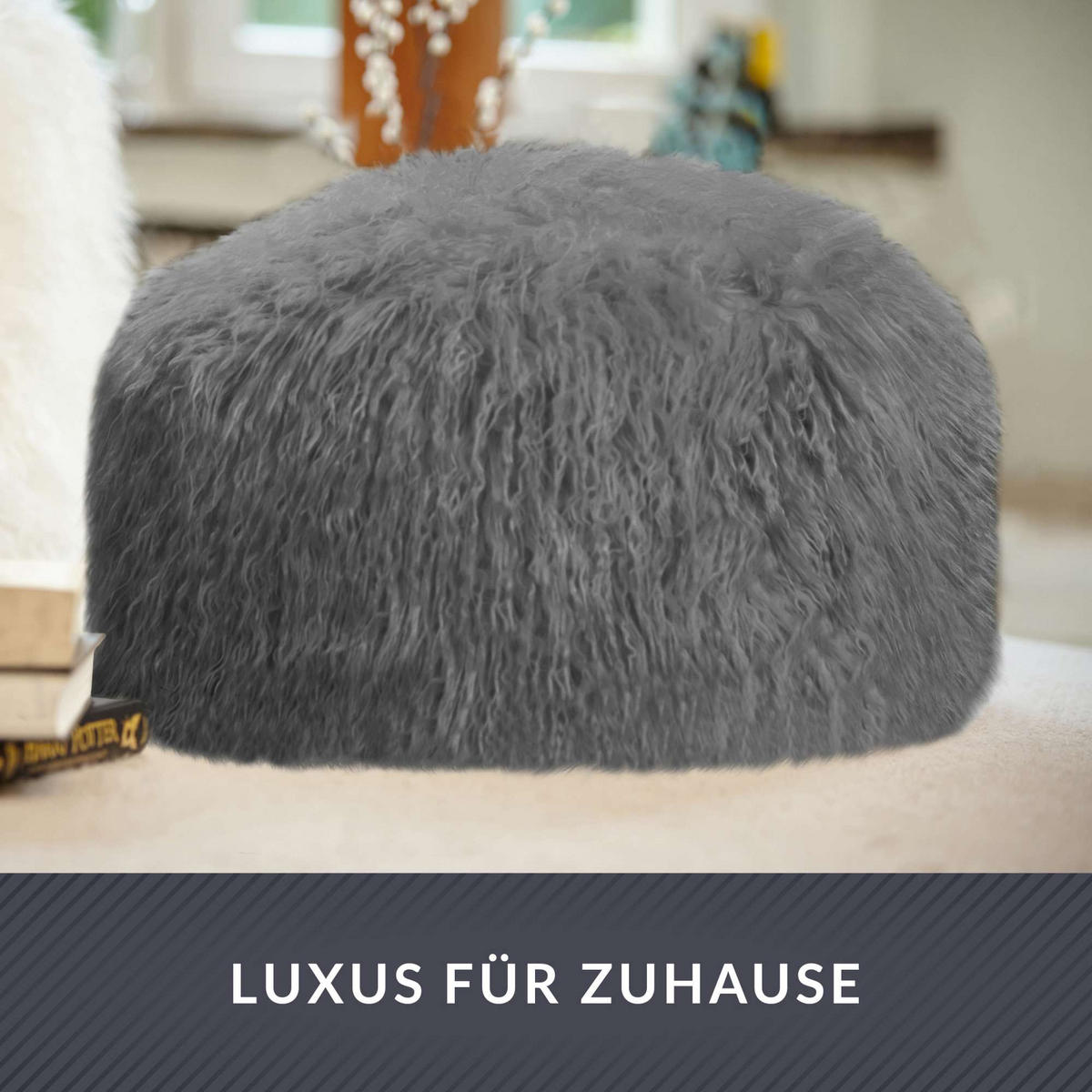 SITZSACK-HOCKER Pouf "FELLOPTIK" 45x25cm - Grau, Textil (45/25/45cm) - Green Bean