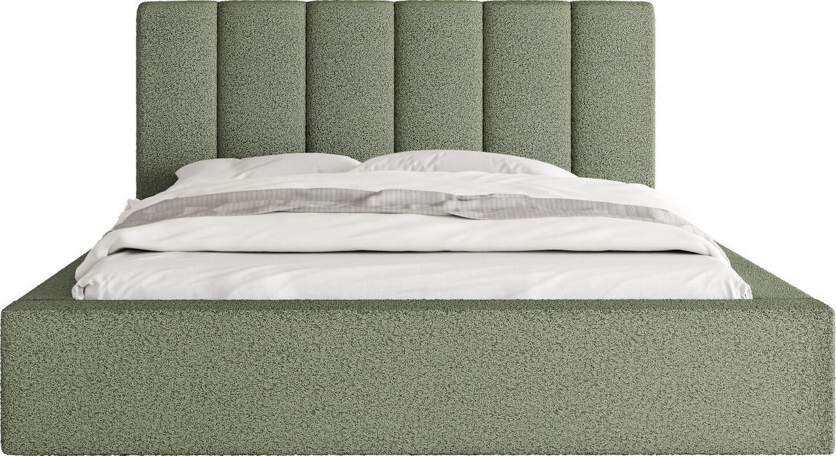 POLSTERBETT Amira mit Bettkasten, Grün Boucle 200x200 cm - Birkefarben/Schwarz, Holz/Holzwerkstoff (200/200cm) - WFL GROUP