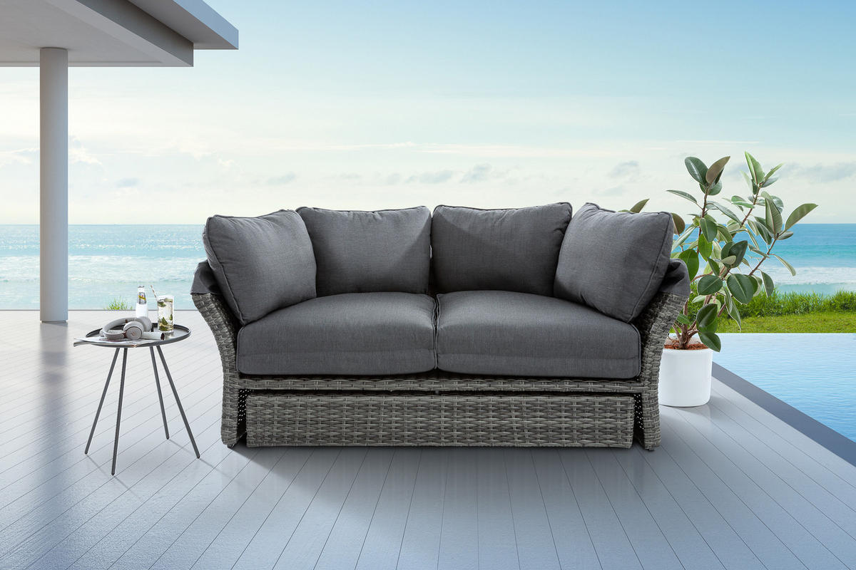 SONNENINSEL SEATTLE Polyrattan Grau 178105 cm - Grau, Textil/Metall (195/168/178cm) - riess-ambiente