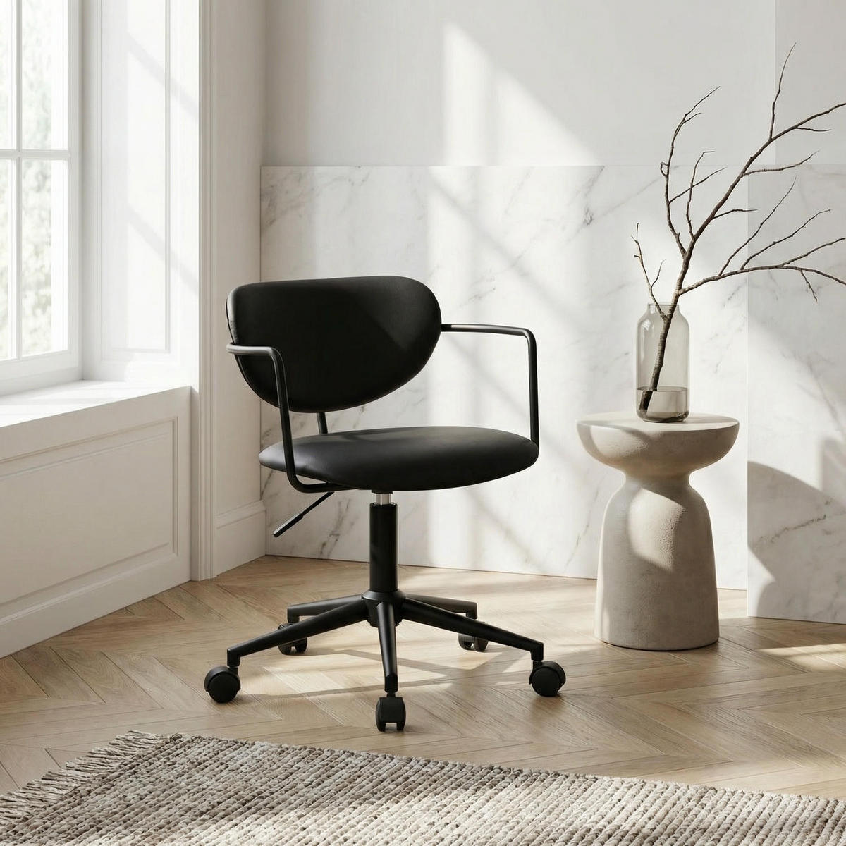 DREHSTUHL höhenverstellbar in Kunstleder Schwarz - Schwarz, Textil/Metall (54/71/57cm) - Furnhouse