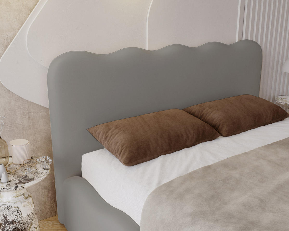 POLSTERBETT 180x200 Wave, Bettkasten, Samtstoff, Grau - Grau, Holz/Textil (180/200cm) - Emporius