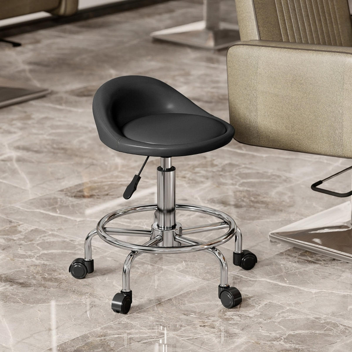 HÖJDJUSTERBAR rullpall med 360° ryggstöd, svart - Svart, Metall (43/75/43cm) - SHOPENTRA