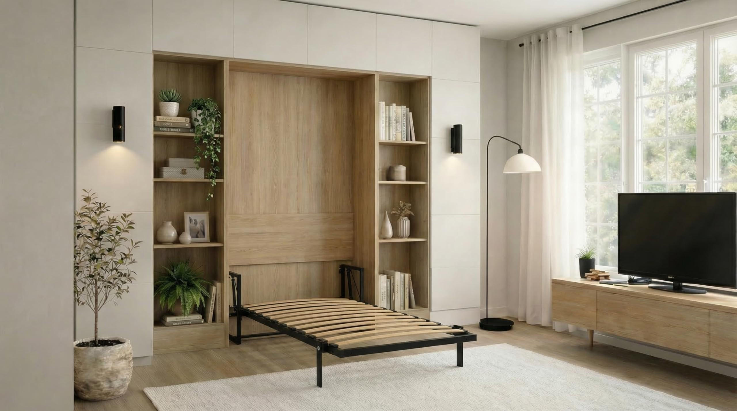 WANDBETT Morphy Classik Modulares SizeFlex- und TypeFlex-System - 90x200 Vertikal - Schwarz, Holz/Metall (90/200cm) - WallBedKing