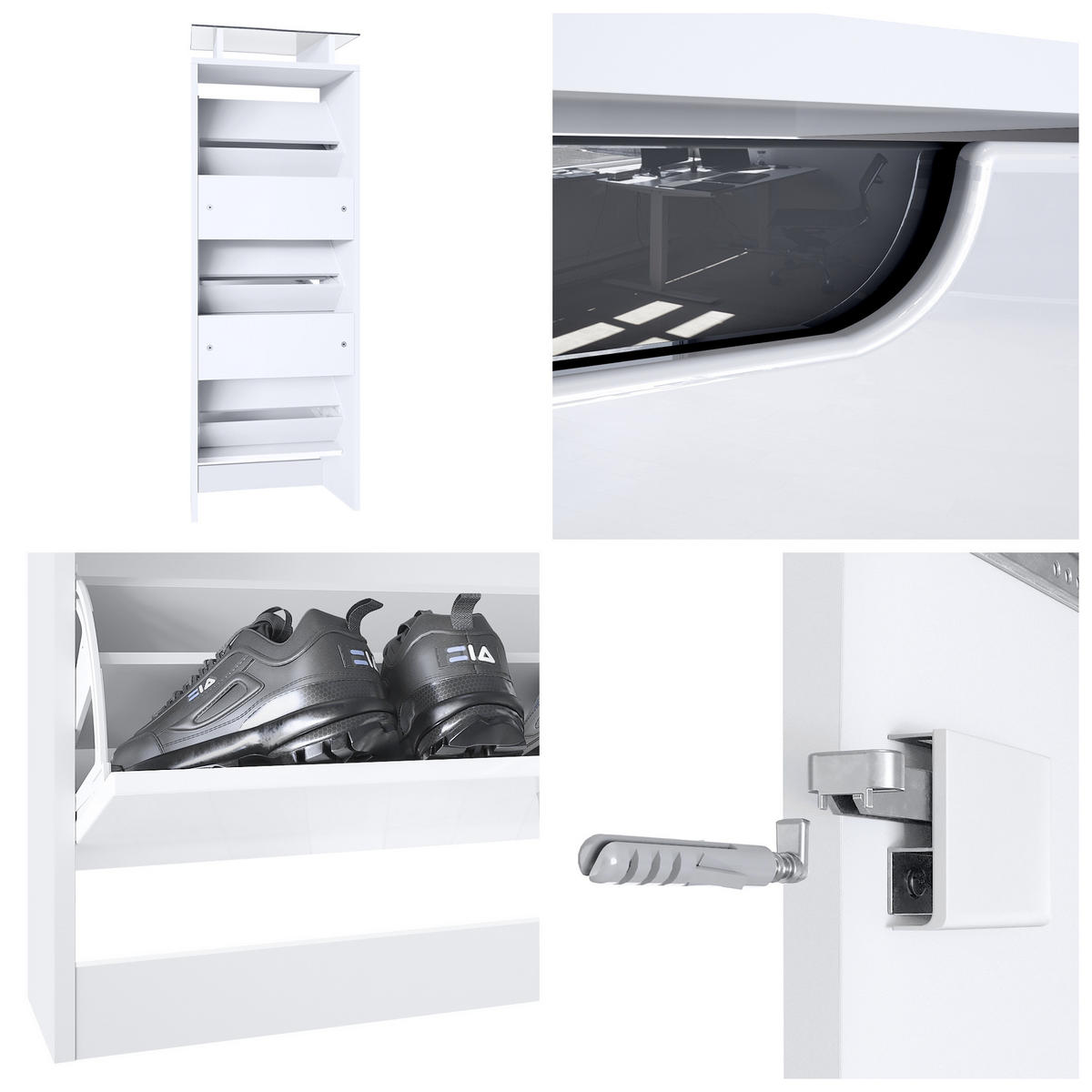 SCHUHSCHRANK Space Weiß Hochglanz - Weiß Hochglanz, Holzwerkstoff (46/128/23cm) - Vladon
