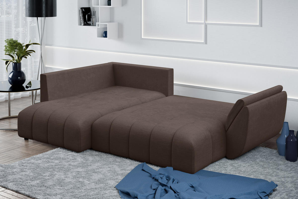 ECKSOFA L Form Corleone Braun 266/182/91 cm mit Schlaffunktion - Schwarz/Braun, Kunststoff/Textil (266/182cm) - AX Living