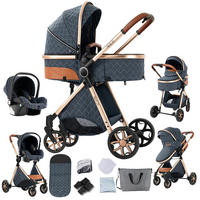 KINDERWAGENSET 3-in-1 mit Autositz, höhenverstellbarer Rückenlehne, wendbarem Sitz, Federung, Verdeck mit UV-Schutz für Babys, blau - Blau, Metall (80/60cm) - Kaket