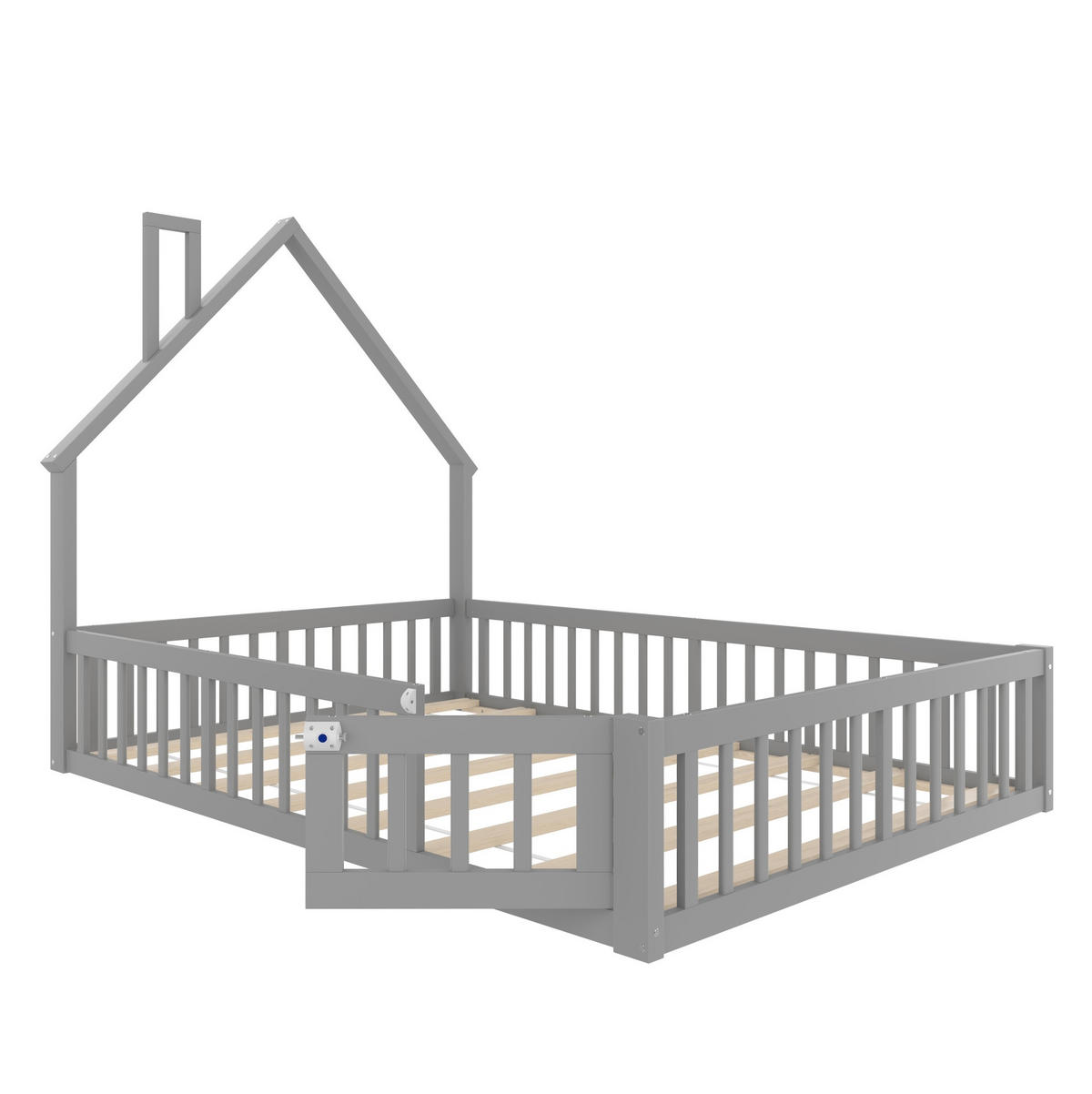 KINDERBETT 140/190 cm in Grau mit Schornsteinform und Sicherheitsgitter - Grau, Holzwerkstoff (140/190cm) - BEAOK