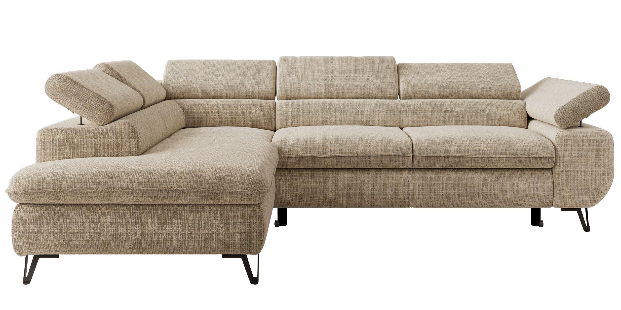 ECKSOFA PABLO L Beige Schenille grob gewebt - Links Seite mit Visco Topper - Beige/Schwarz, Textil/Metall (208/273cm) - MKS