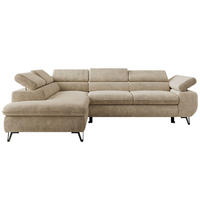 ECKSOFA PABLO L Beige Schenille grob gewebt - Links Seite mit Visco Topper - Beige/Schwarz, Textil/Metall (208/273cm) - MKS