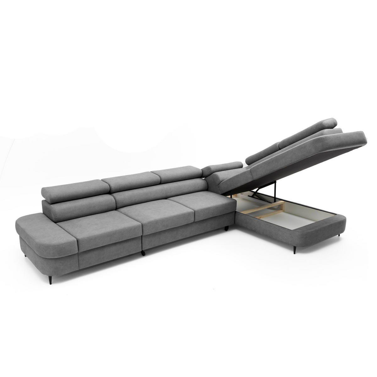 ECKSOFA PRIAM MAXI L-Form Rechts mit Schlaffunktion 125x195 Velours Grau - Schwarz/Grau, Holz/Textil (350/203cm) - Muffo
