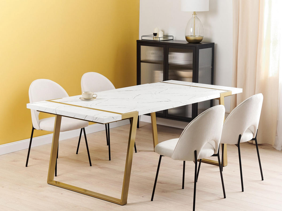 ESSTISCH 200/90/76 cm Weiß, Goldfarben Rechteckig Martynika - Weiß, Holzwerkstoff (200/90/76cm) - Beliani