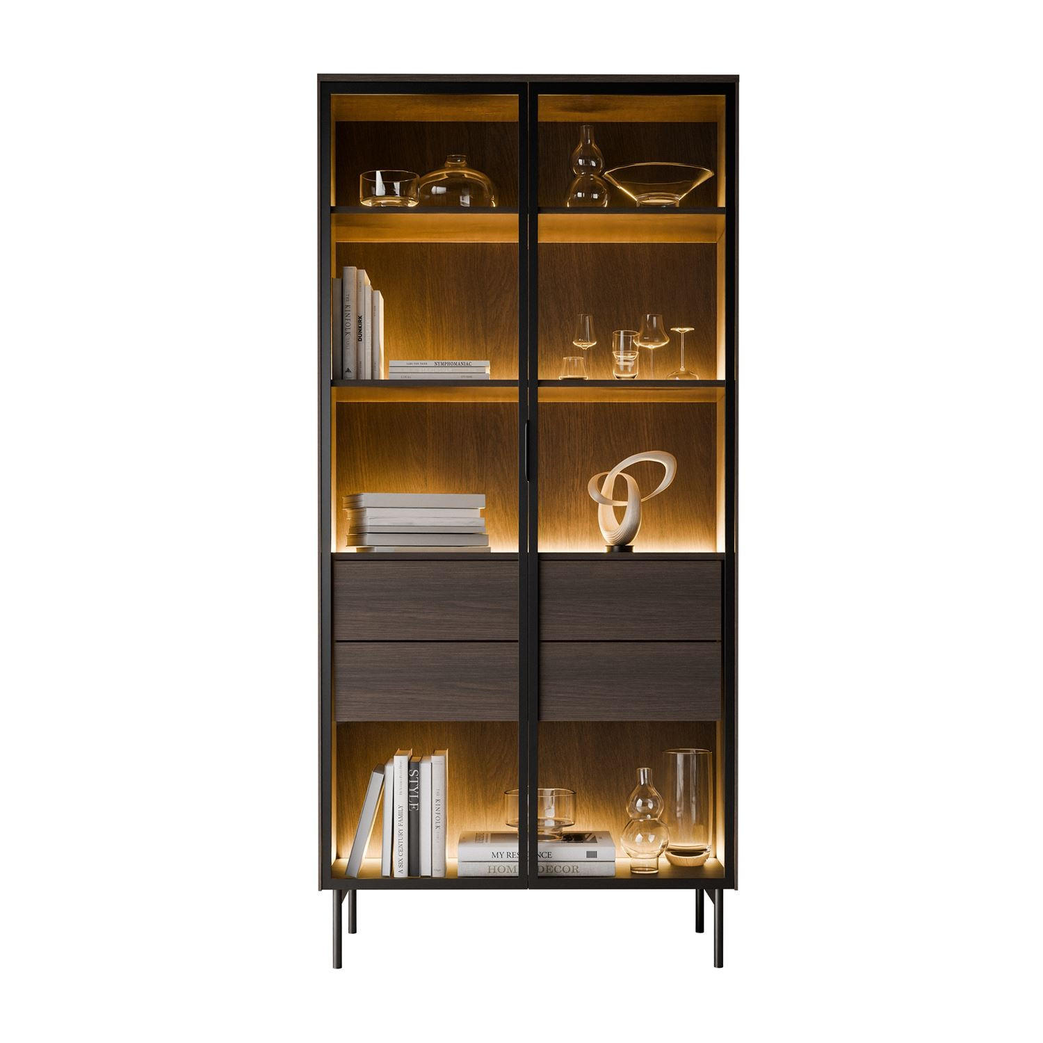 VITRINE LINEA LOFT mit LED-Beleuchtung Eiche + Schwarz - Eichefarben/Schwarz, Holzwerkstoff (82/195/39cm) - Lookway