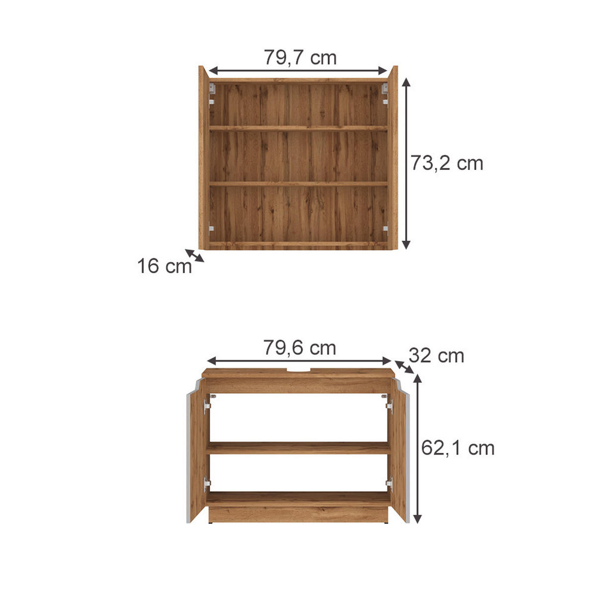 KOUPELNOVÝ NÁBYTEK Lotta Dubový/šedý pruhovaný - šedá/barva dubu, kompozitní dřevo (79.6/62.1/32cm) - Vicco
