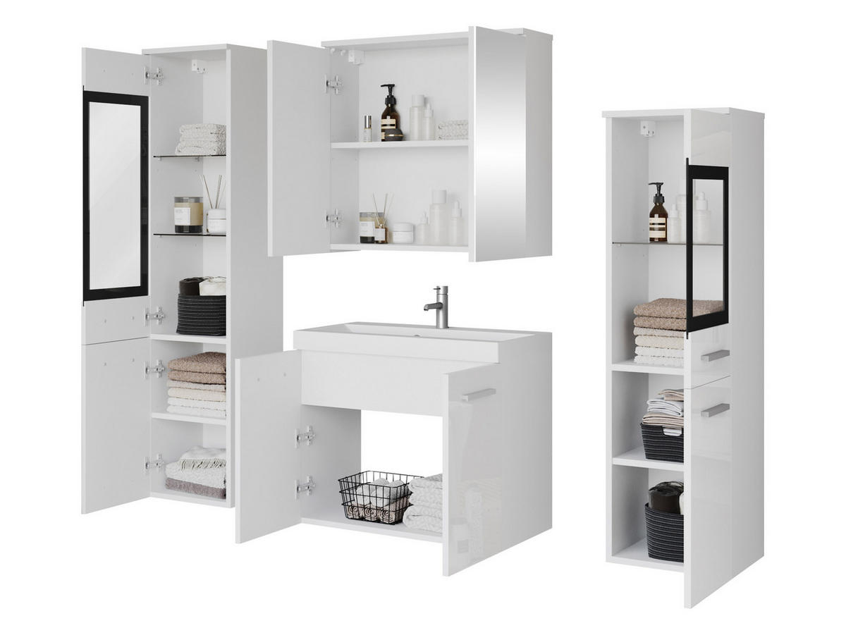 BADMÖBEL-SET Madrit II mit weißer LED Beleuchtung - Silberfarben/Grau, Holzwerkstoff/Kunststoff (132/132/30cm) - MIRJAN24