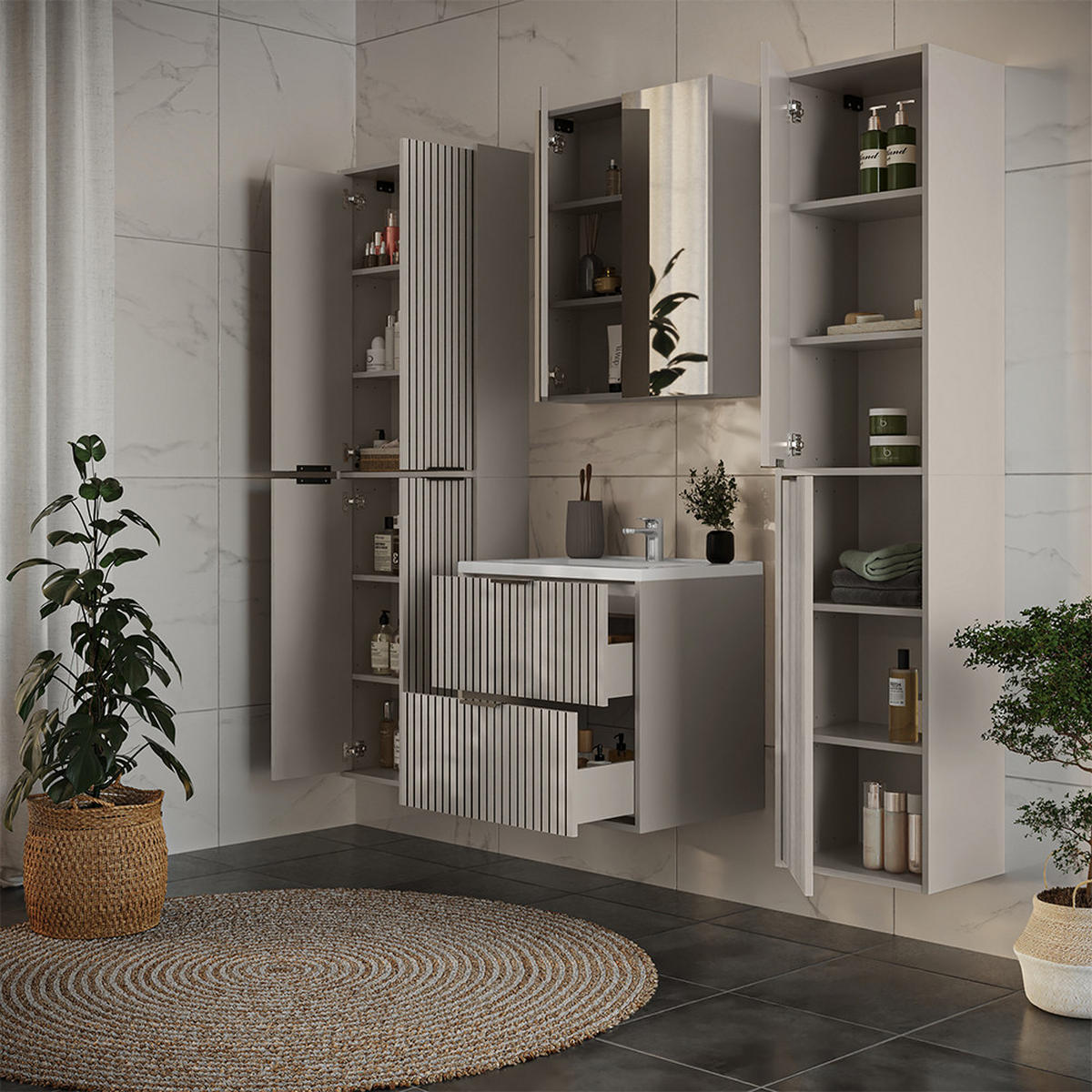 BADMÖBEL-SET Ruford Cashmere 5 Teile - Kaschmir, Holzwerkstoff (60/57/45cm) - Vicco