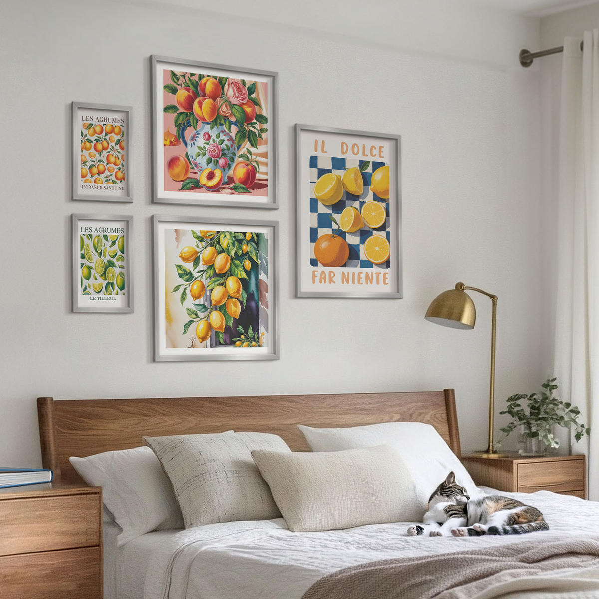 WANDBILDER 5er Set - 50x50 cm & 20x30 cm & 40x60 cm Silberner Rahmen - Zitronenbäume im Topf - Silberfarben, Kunststoff (40/60cm) - ArtPrintCave