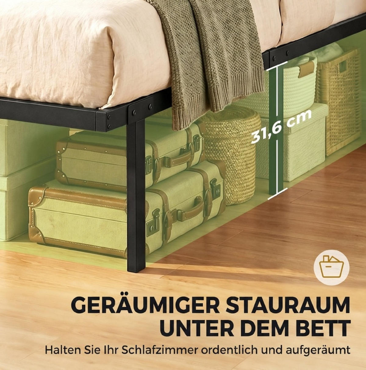 BETT 90 x 200 cm aus Metall in Schwarz mit Stauraum und ohne Kopfteil - Schwarz, Metall (90/200cm) - Flora Grace