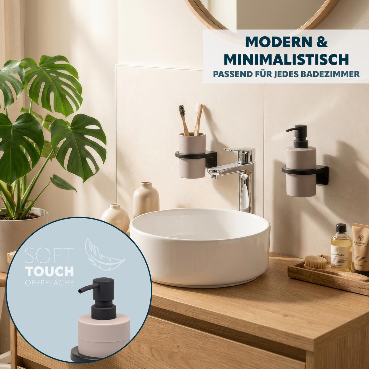 BADACCESSOIRESET SAVONA Softtouch (2er-Set) - Taupe, Kunststoff (7/16/9cm) - bremermann