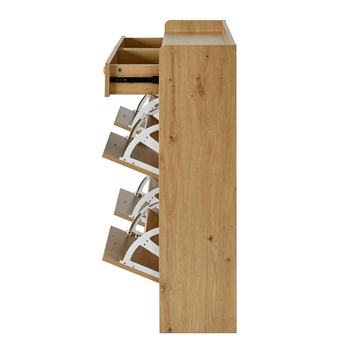 SCHUHSCHRANK aus Spanplatte 110x26x100cm in Natur mit 4 Klapptüren - Naturfarben, Holzwerkstoff (110/100/26cm) - Modfu