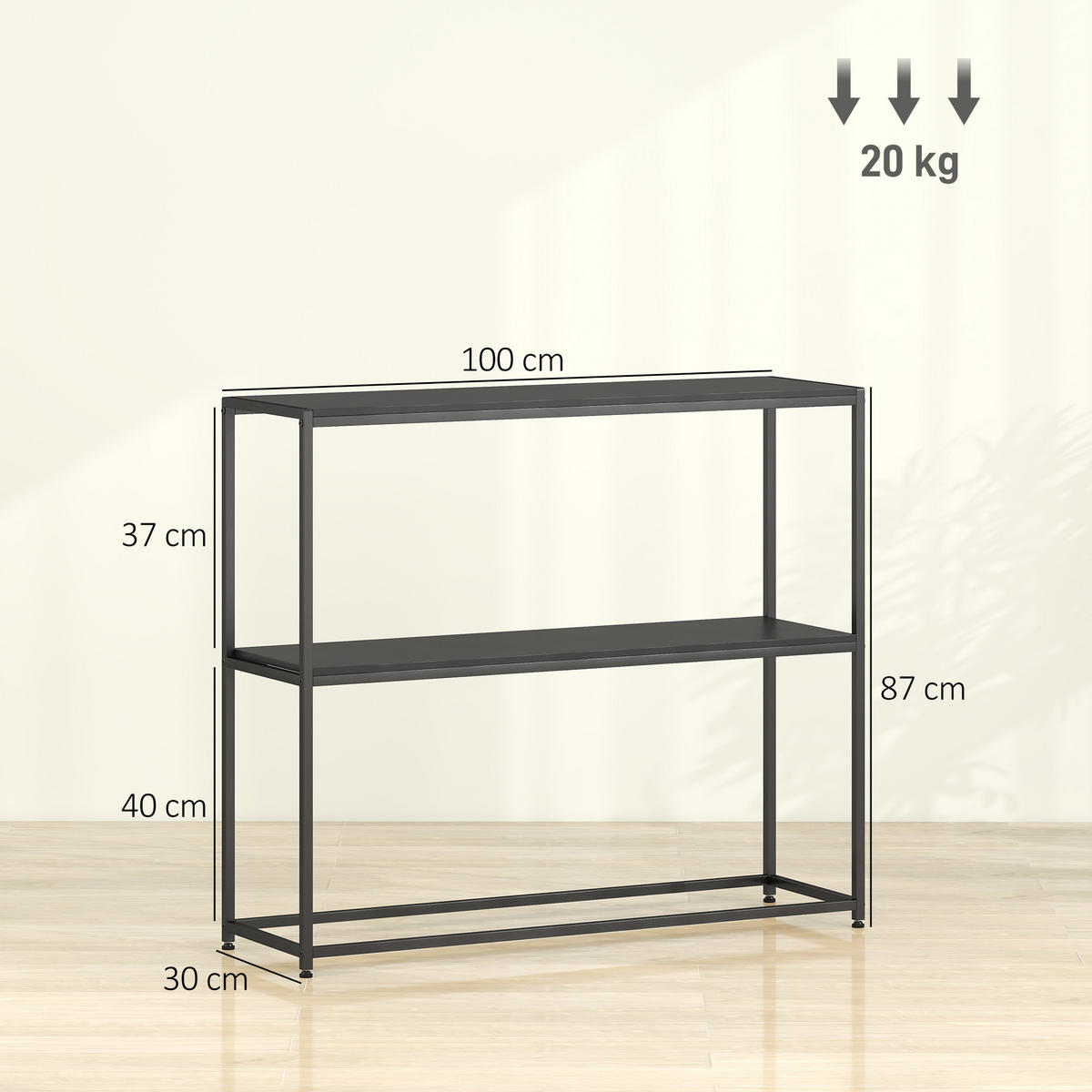 KONSOLENTISCH DE-16823 Minimalistisch, 2 Ablagen, Stahl Schwarz - Schwarz, Holzwerkstoff (100/30/87cm) - ComfortXL