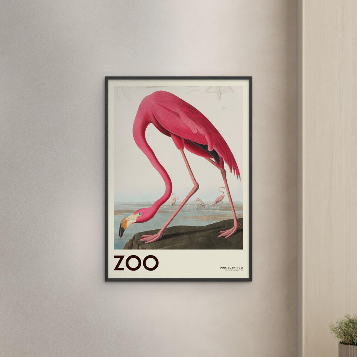 POSTER mit Rahmen A.P. Atelier - The Zoo Collection — Pink Flamingo — Edt. 001 - Pink/Schwarz, Holz/Papier (50/70cm) - Poster&Frame