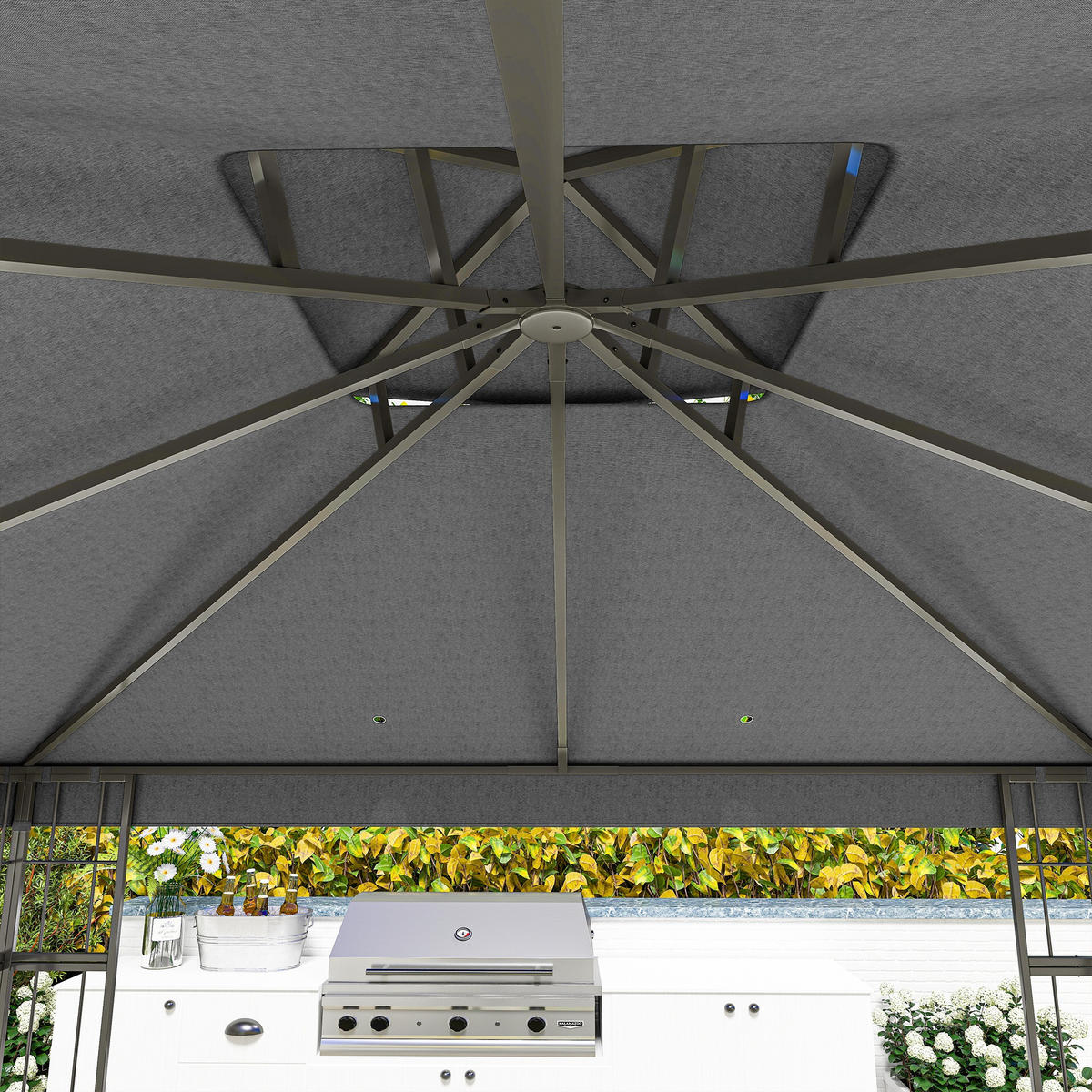 GARTEN-PAVILLON mit Doppeldach, ca. 3x3 m, Sonnenschutz - Dunkelgrau, Metall (298/279/162cm) - Outsunny