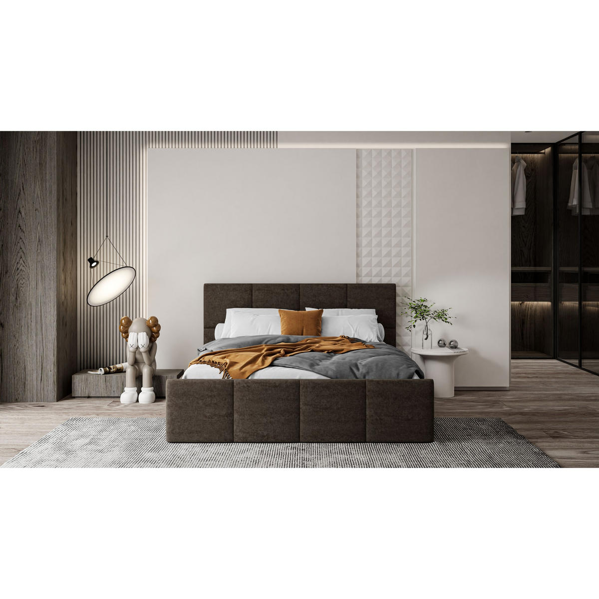 POLSTERBETT AVA 140x200 cm Boston Brown, 34 Holzlatten, Kopfteil 91 cm - Braun, Textil (140/200cm) - Lookway