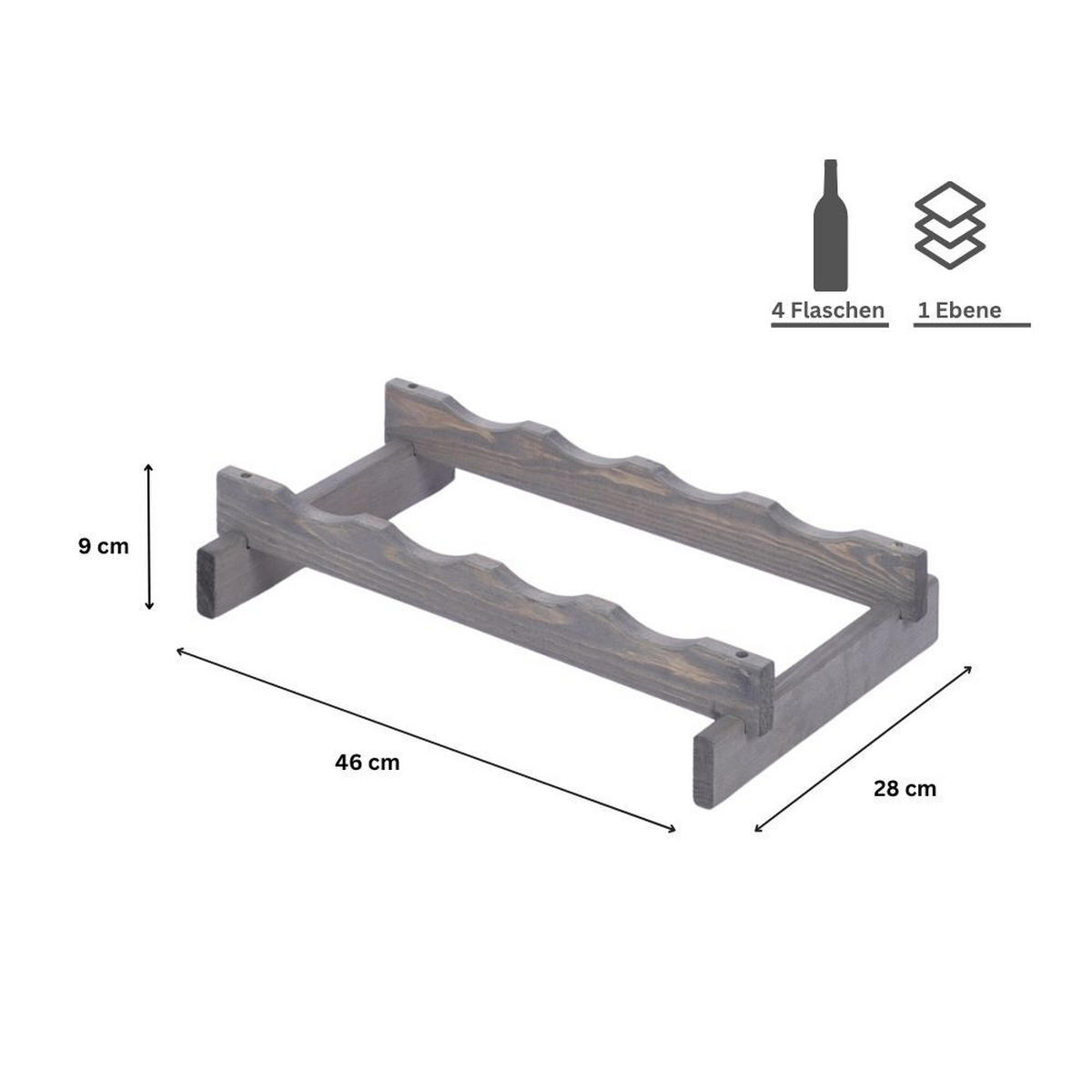 WEINREGAL VINOTECA FLEX PRO HxBxT 9x46x28cm 4 Flaschen auf 1 Ebene Grau - Grau, Holz (46/9/28cm) - PROREGAL