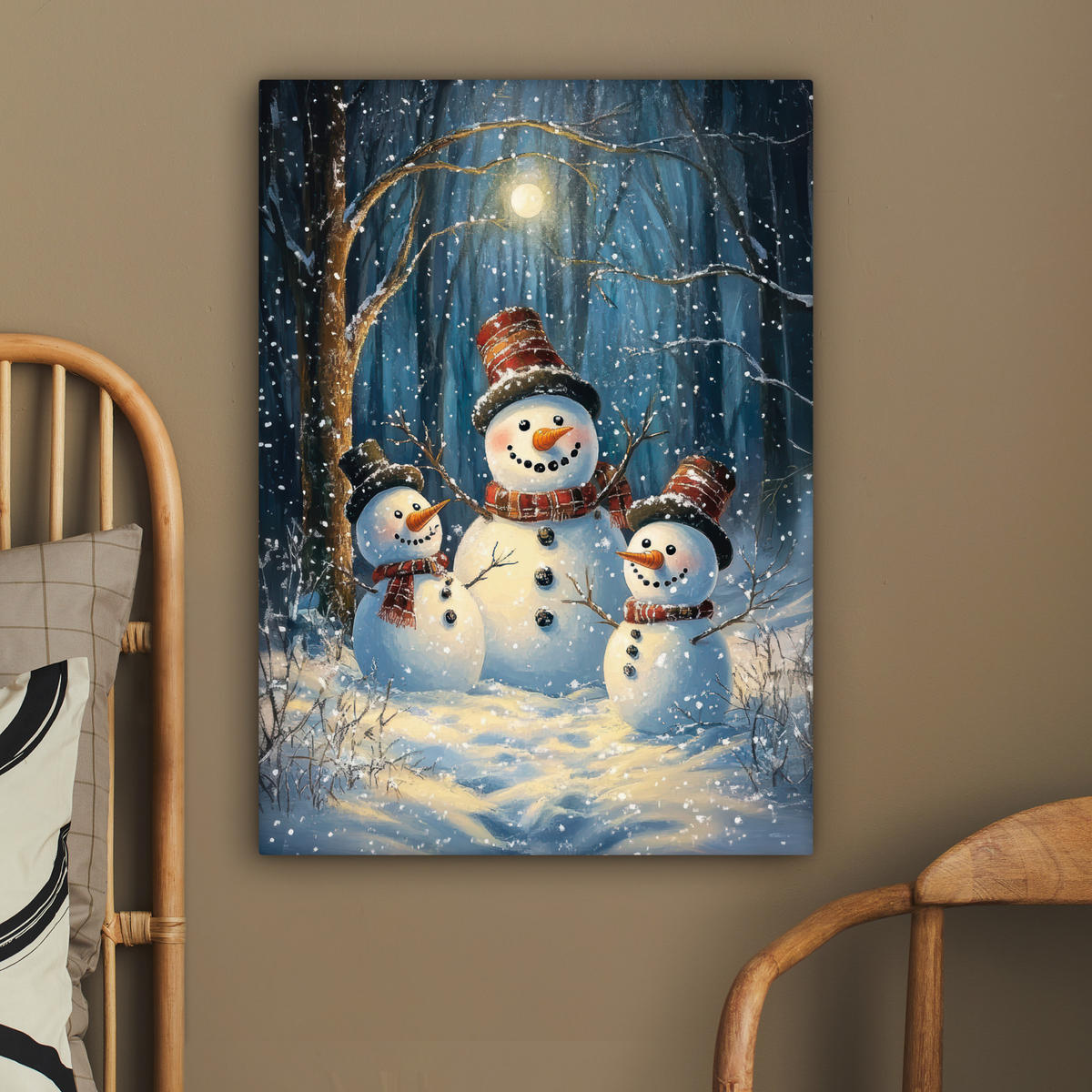 LEINWANDBILD Schneemann - Schnee - Winter - Wald 60x80 cm - Hellblau, Textil (60/80cm) - MuchoWow