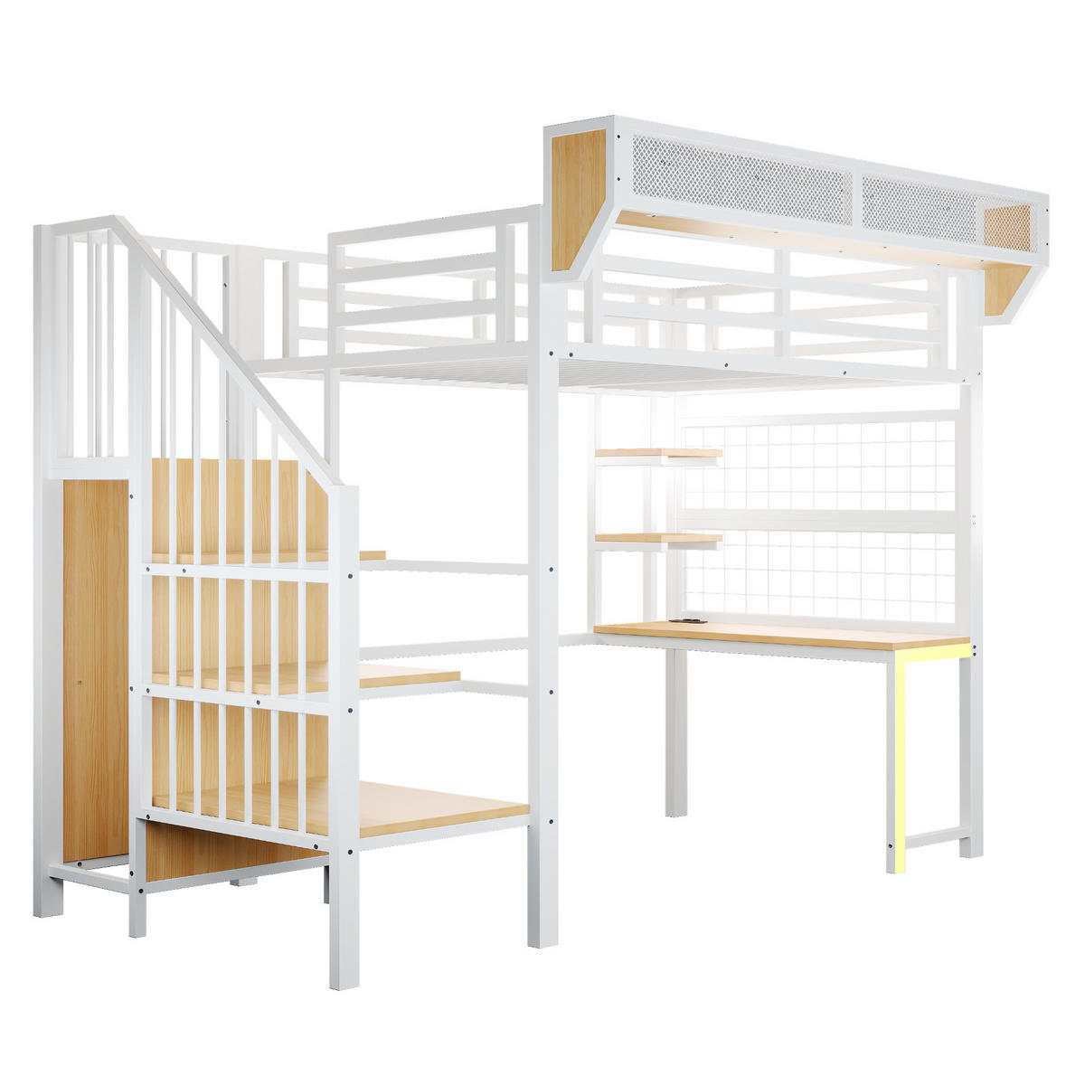 HOCHBETT 90/200 cm in Weiß mit Schreibtisch, Regal, LED und Steckdose - Weiß, Holzwerkstoff/Metall (90/200cm) - WISHDOR