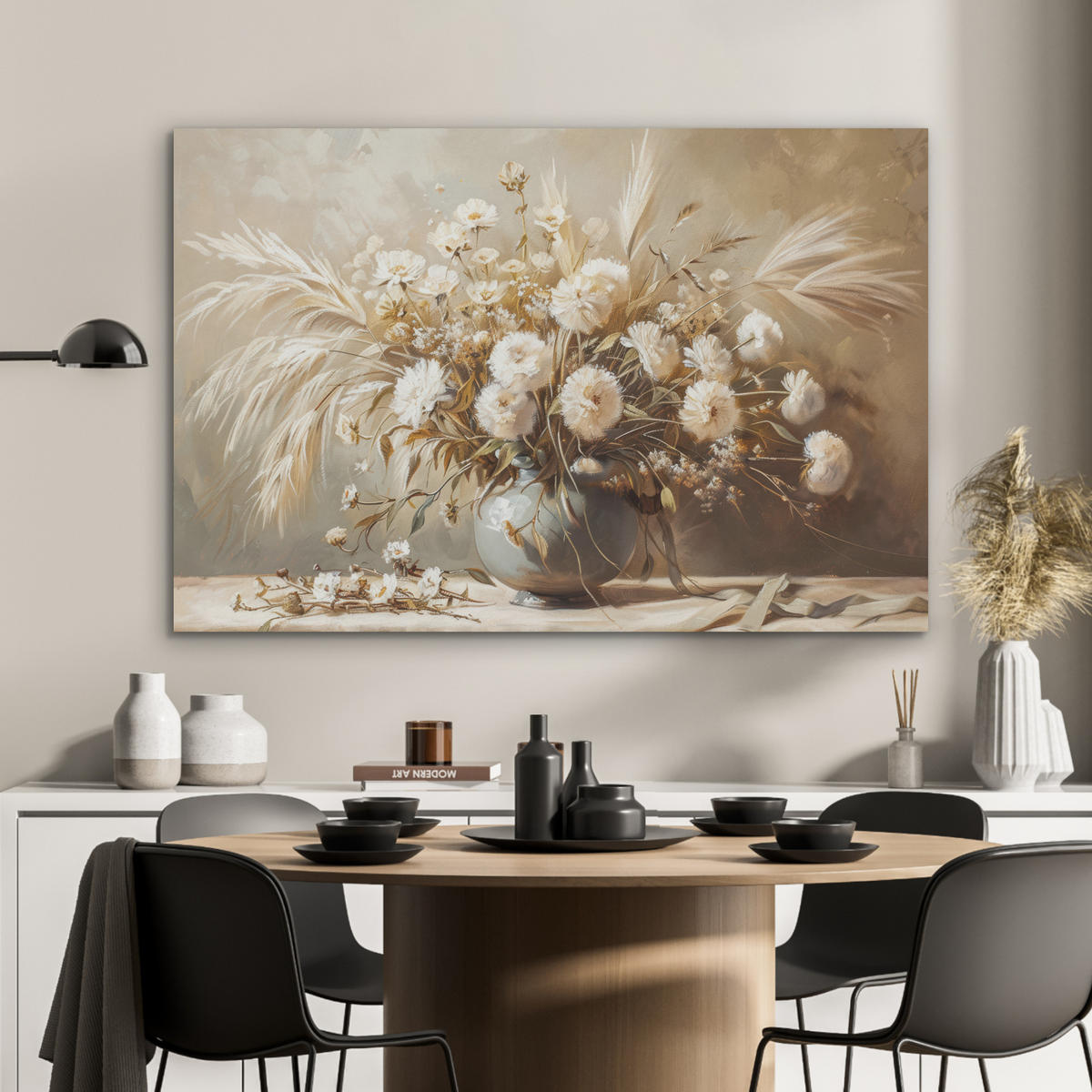 AKUSTIKBILD Blumen - Vase - Stilleben - Beige Akustikpaneele 90x60 cm - Creme, Kunststoff (90/60/0.9cm) - MuchoWow