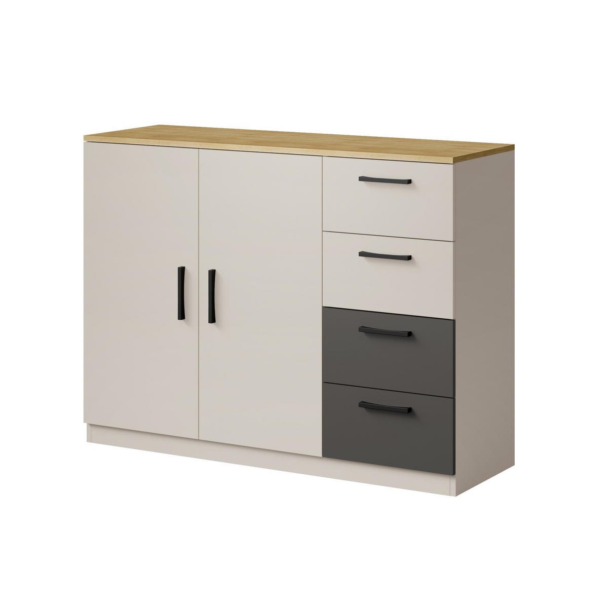 KOMMODE mit Schubladen Billz 2D4S 120 Kaschmir/Eiche Cremona - Kaschmir/Schwarz, Holzwerkstoff/Kunststoff (120/90/40cm) - mzm24