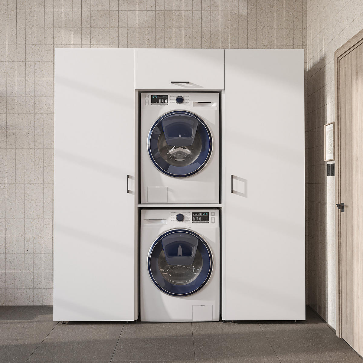 WASCHMASCHINENSCHRANK DUO-II 187cm Breit, 205cm Hoch - Weiß, Holzwerkstoff (187/205/67cm)