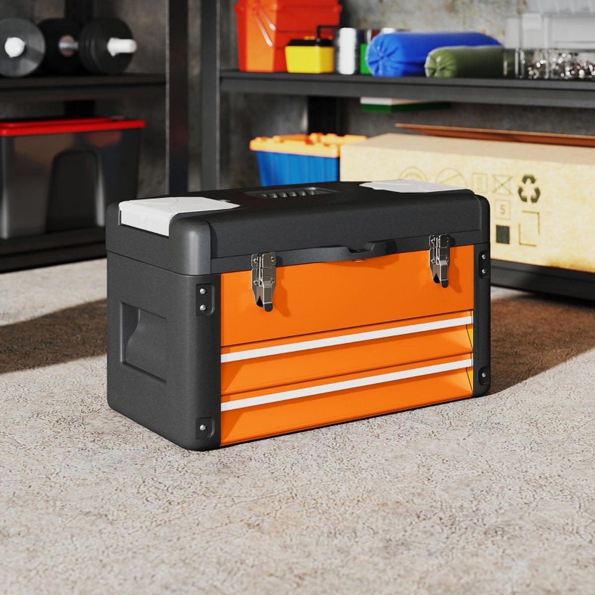 WERKZEUGKOFFER mit 2 Schubladen, Mini-Boxen und Top-Fach, 49,7x25,3x28,9 cm - Orange, Kunststoff (25.3/28.9/49.7cm) - Novahome