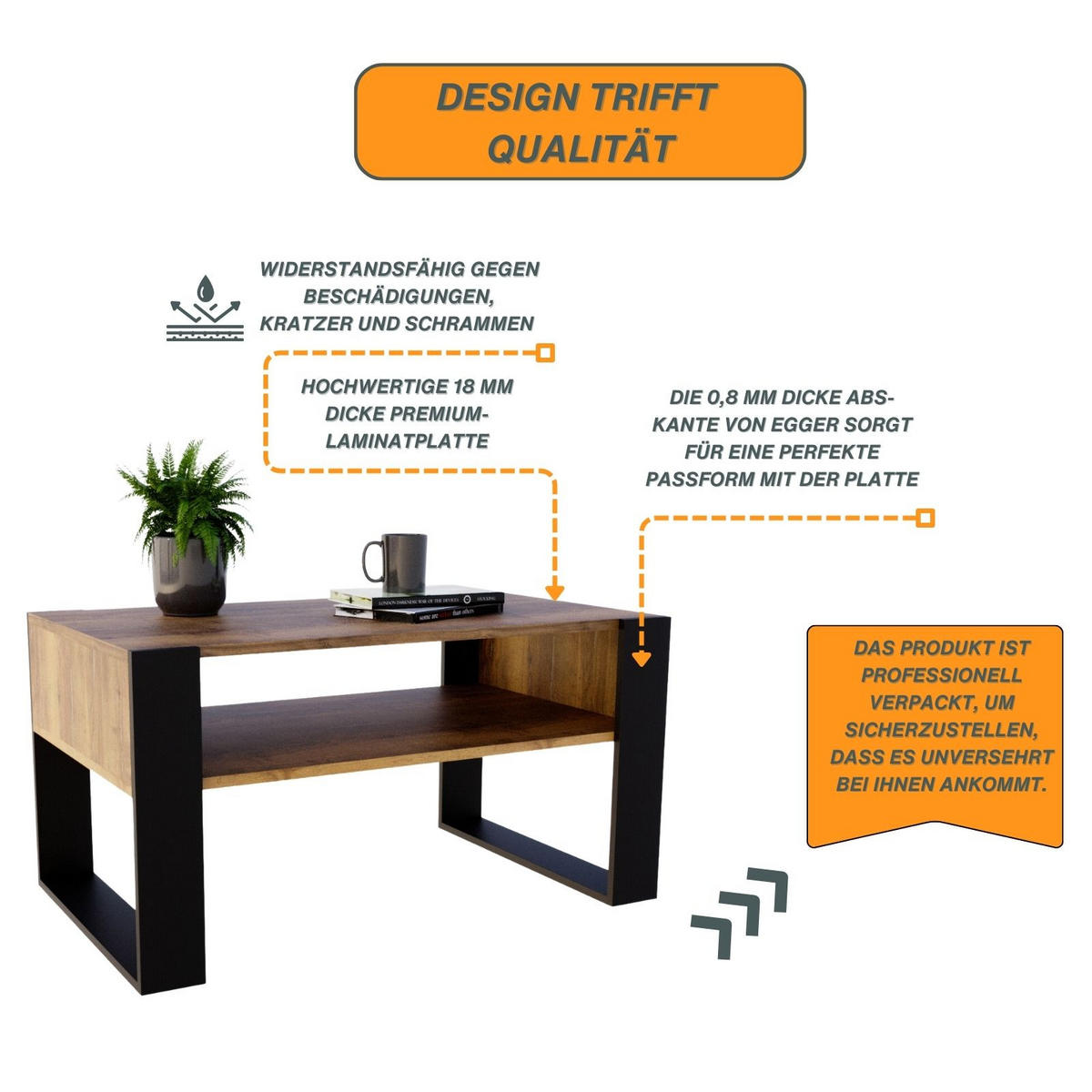 COUCHTISCH Holzwerkstoff rechteckig stabil Nussbaumfarben 45/53,6/92cm - Nussbaumfarben/Schwarz, Holzwerkstoff (53.6/92/45cm) - CraftPAK
