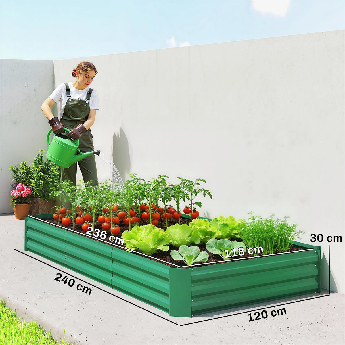 HOCHBEET DE-12313 835 l mit offenem Boden u. Sicherheitsrand Grün - Grün, Metall (240/30/120cm) - ComfortXL