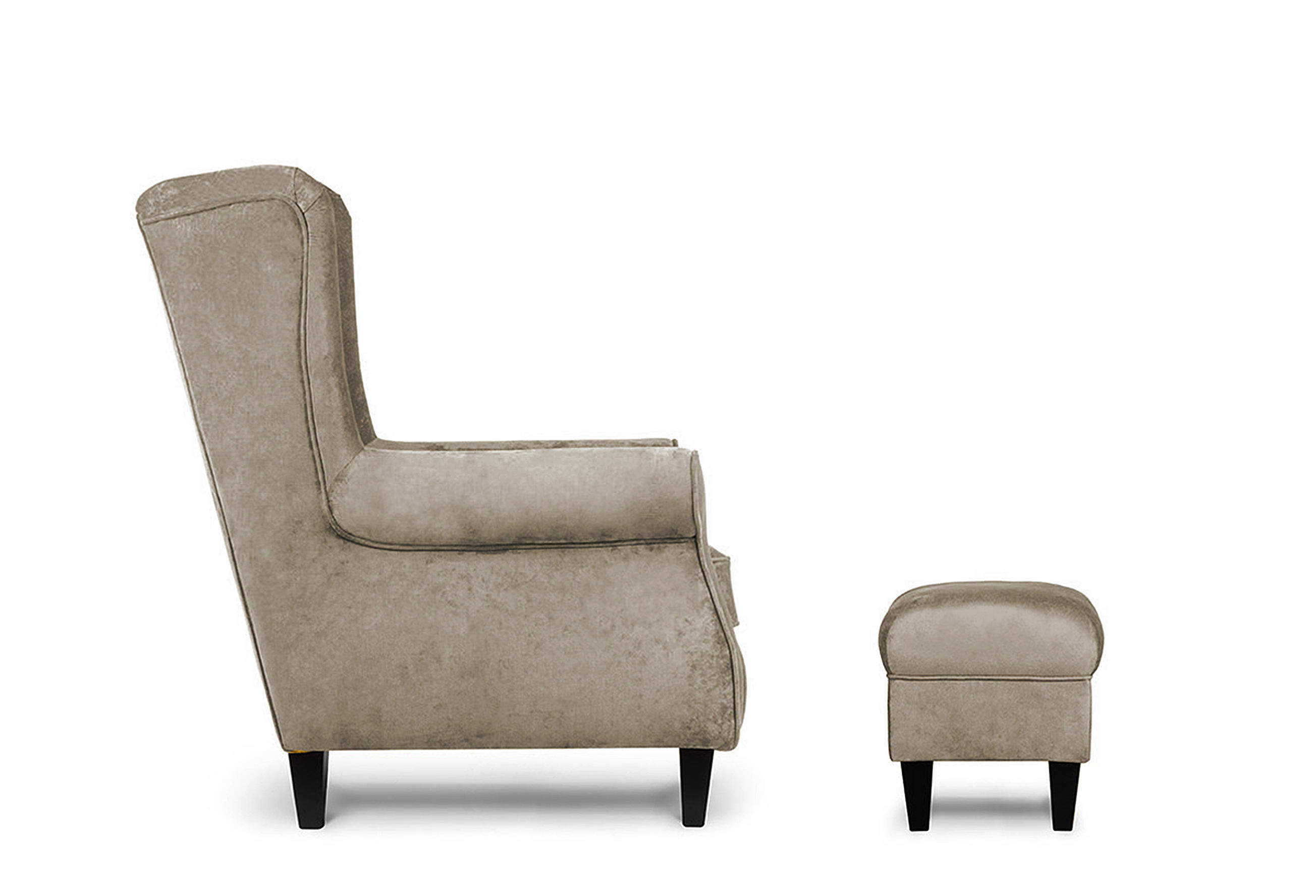 OHRENSESSEL-SET MILES inkl. Sitzhocker, beige - Beige, Holzwerkstoff/Buchenholz (82/105/97cm) - KONSIMO®